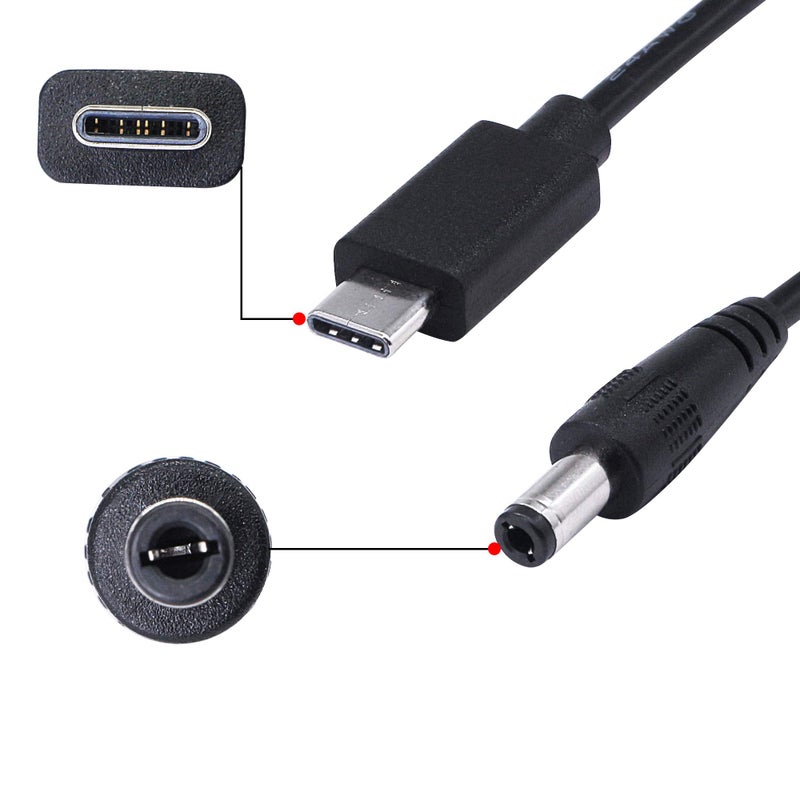 SinLoon USB 3.1Type-C Male to DC5.5 X 2.5mm Male Female Power Plug Extension Charge Cable for Tablet (USB-C to DC M F 1Pair) - Image 4